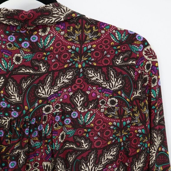 Maeve Janie Peasant Top Womens 2 Burgundy Boho Romantic Whimsical Artsy Flounce - Picture 15 of 16